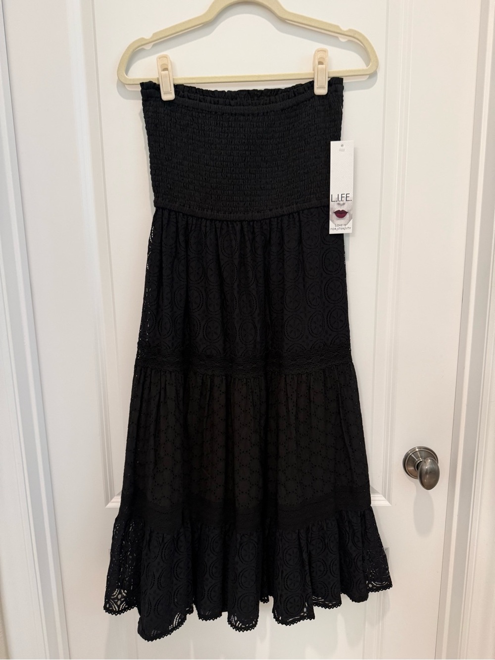 Black Strapless Eyelet Midi Dress/Maxi Skirt NWT